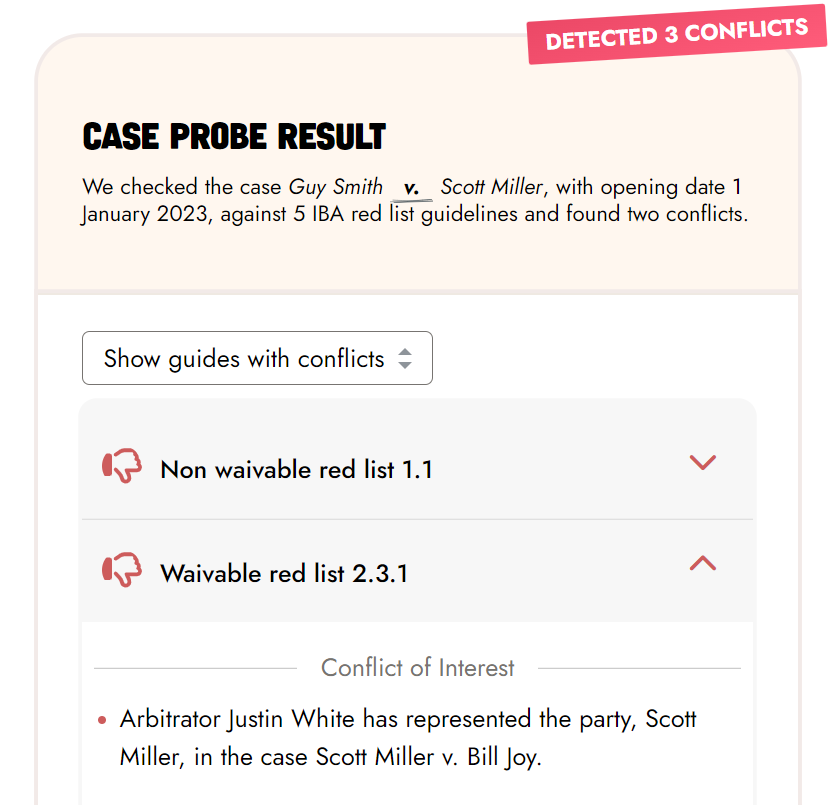 Case Conflict Detection, based on IBA guidelines
