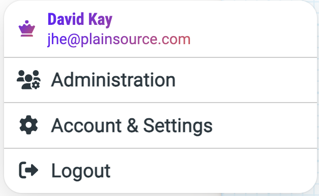 The account menu opened from the initials button in the bottom-left corner