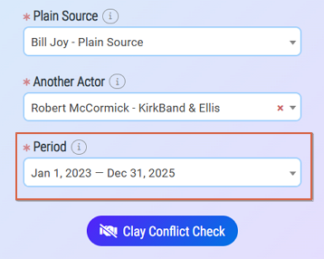 Added period parameter to the Clay Conflict Check (3C)
