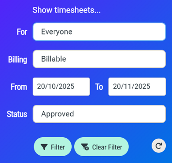 Search timesheets using filters