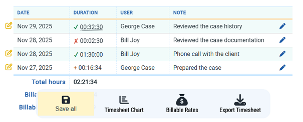 Save several timesheet entries with one click