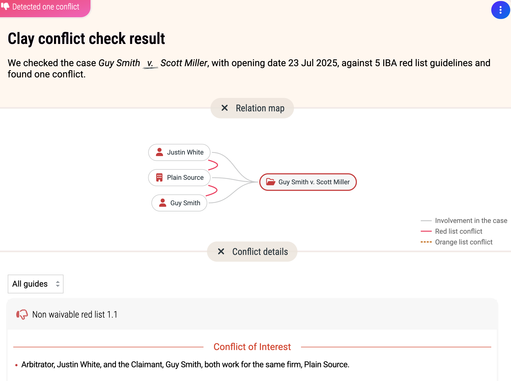 Case Conflict Detection, based on IBA guidelines