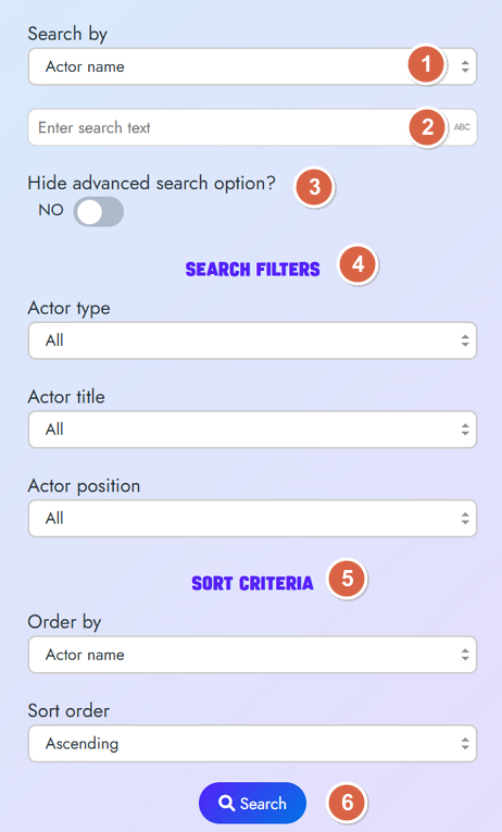 Actor advanced search - step 3