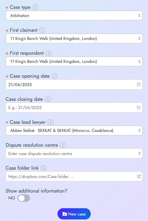 Create case form - Part 1