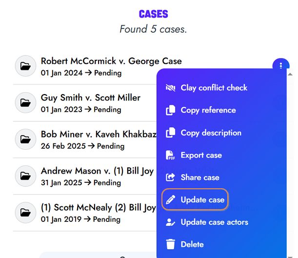 Mettre à jour un dossier - étape 2
